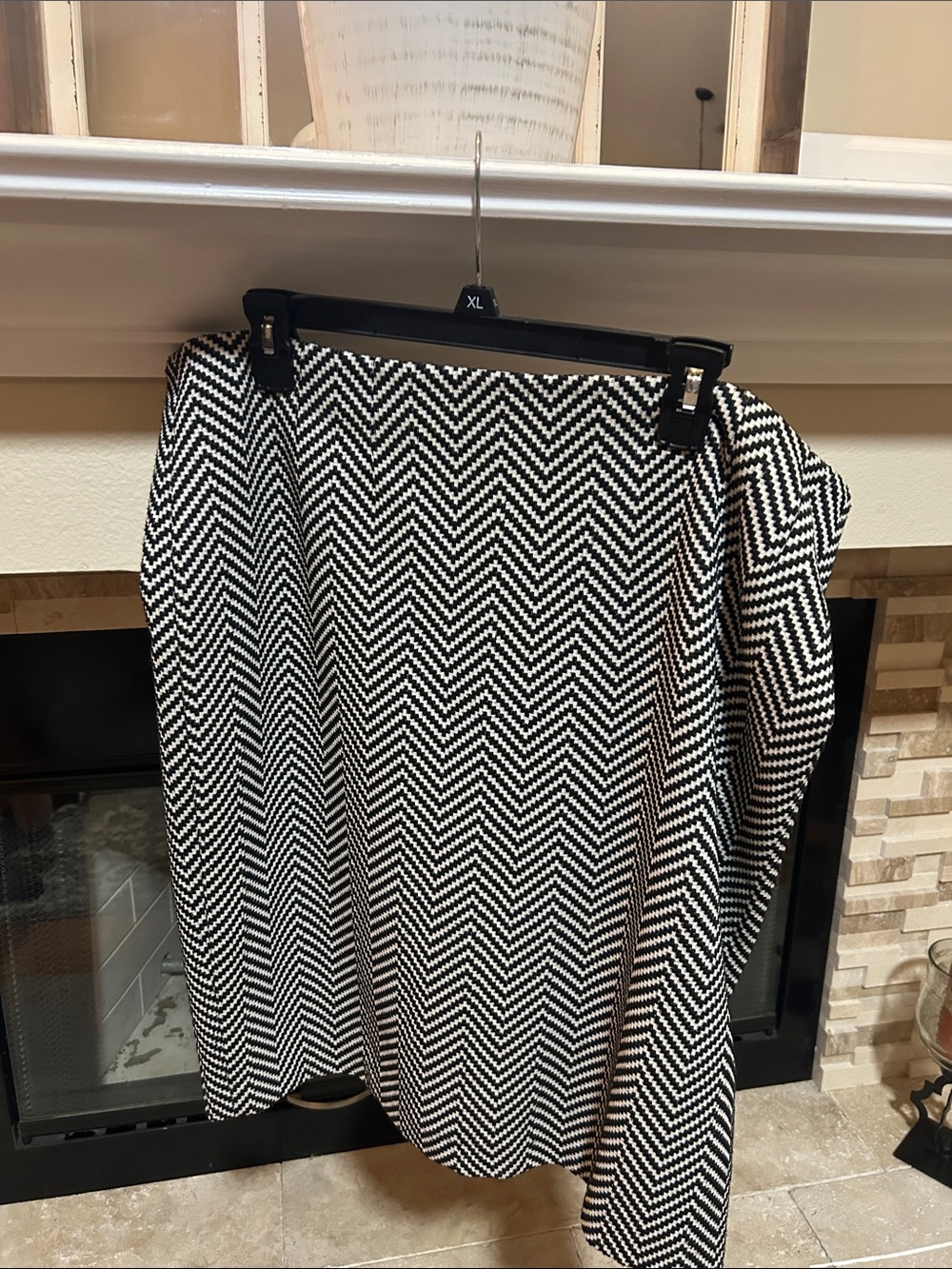 Kasper Black and White Chevron A-Line Skirt